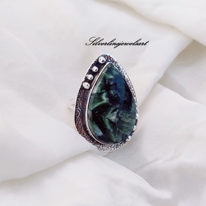 Seraphinite Band Ring, Handmade Ring, 925 Sterling Silver, Natural Seraphinite , Silver Jewelery, Women Ring, Gift For her, Wedding Gift,.