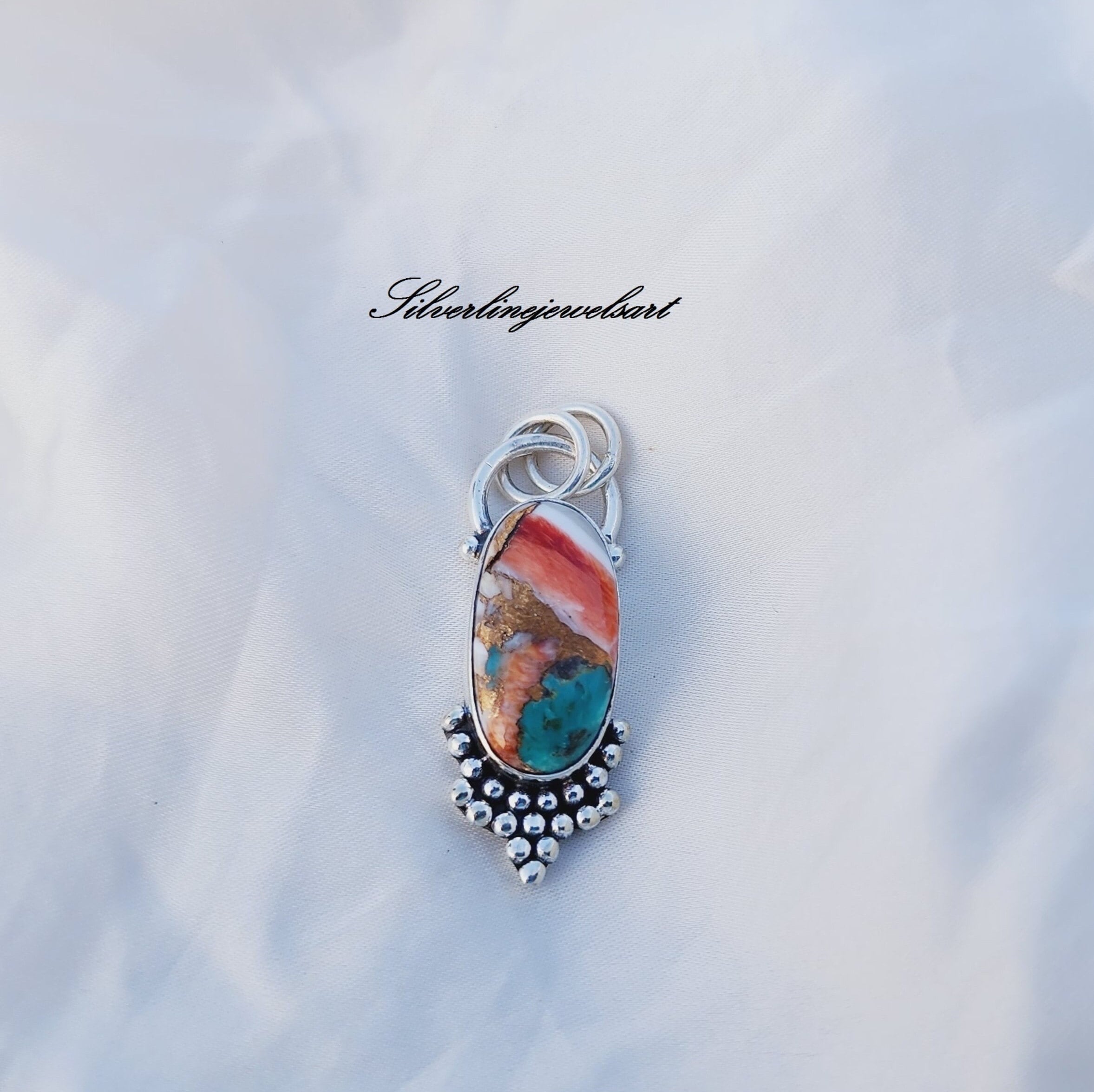ハンドメイドオイスターターコイズペンダント：925スターリング