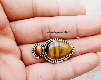 Handmade Tiger Eye 925 Sterling Silver Stacking Ring