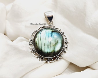 Blue Flash Labradorite Pendant: 925 Sterling Silver, Handmade Boho