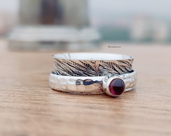 Ruby Spinner Ring: Handmade 925 Sterling Silver Meditation Jewelry