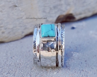 Beautiful Turquoise Ring, Spinner Ring, Anxiety Ring, 925 Sterling Silver, Worry Ring, Fidget Ring, Christmas Gift, Concentration Ring