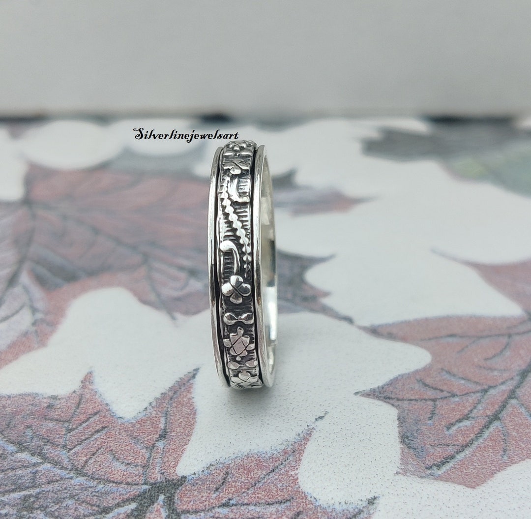 Textured Sterling Silver Spinner Ring: Handmade Anxiety Fidget Ring - Etsy