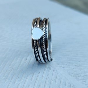 Heart Ring, 925 Sterling Silver, Spinner Ring, Handmade Ring, Anxiety Ring, Worry Ring, Fidget Ring, Christmas Gift, Concentration Ring
