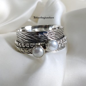 Textured Sterling Silver Ring: Dainty Freshwater Pearl Statement Jewelry