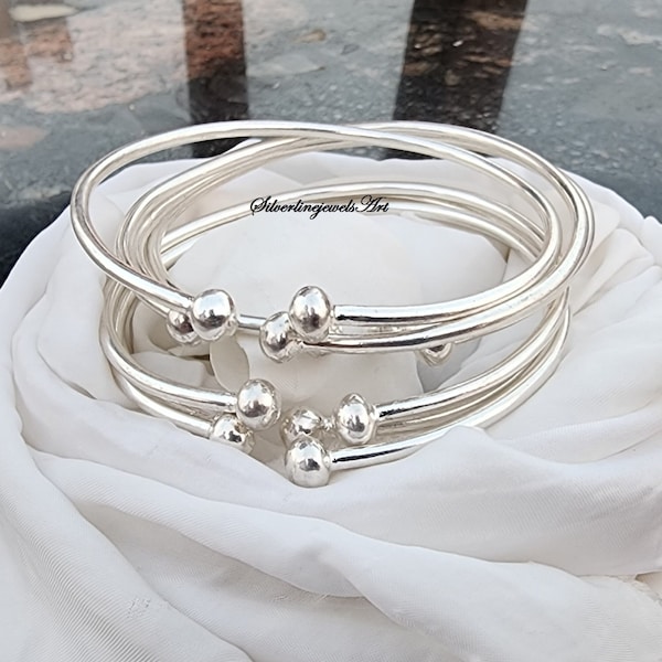 Sterling Silver Bangle Set: 7 Flower Bangles, Women's Jewelry