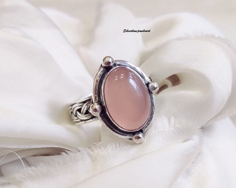 Glowing Rose Quartz Ring, Handmade Ring, 925 Sterling Silver Ring, Oval Rose Quartz Ring, Gift for her, Birthstone Ring, Promise Ring, Gift