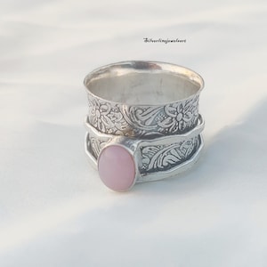Pink Opal Gemstone Ring, Spinner Ring, 925 Sterling Silver Ring, Natural Opal, Opal Jewellery, Handmade Ring, Women Ring, All Occasion Gift