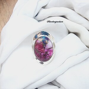 Pink Copper Turquoise Ring, 925 Sterling Silver Ring, Handmade Jewelry, Multi Color Stone Ring, Women Ring, Oval Oyster Ring, Gemstone Ring.