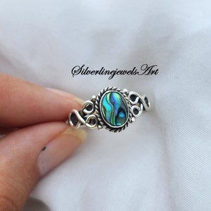 Minimalist Abalone Ring: Handmade 925 Sterling Silver Statement Jewelry