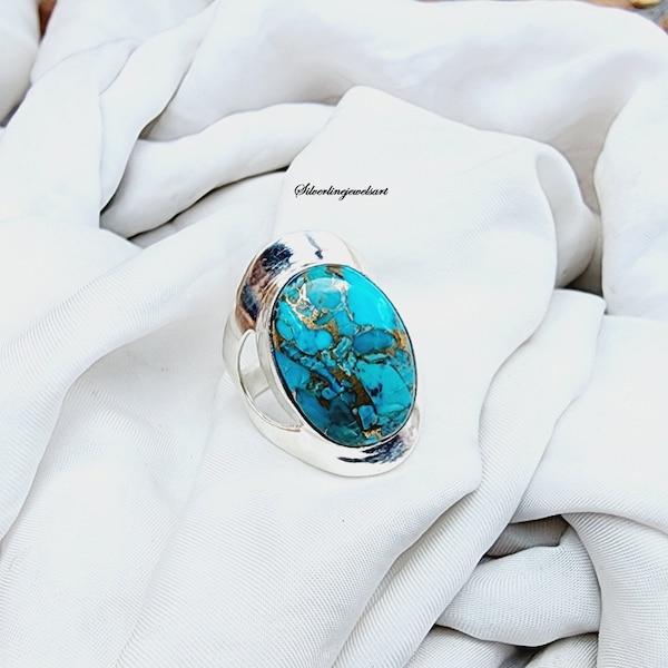 Blue Copper Turquoise Ring, 925 sterling Silver, Handmade Ring, Bridesmaid Jewelry, Women's Ring, Silver Jewelry, Gifts Item, Halloween Sale