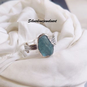 Rough Aquamarine Ring, handmade ring, silver jewellery, natural aquamarine, Band Ring, 925 Sterling Silver, Women Ring, Christmas Gift