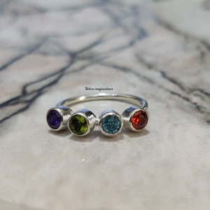 Multi Stone Ring, Garnet Ring, Blue Topaz Ring, Peridot Ring, Amethyst Ring, 925 Sterling Silver, Handmade Ring, Band Ring, Women Ring, Gift