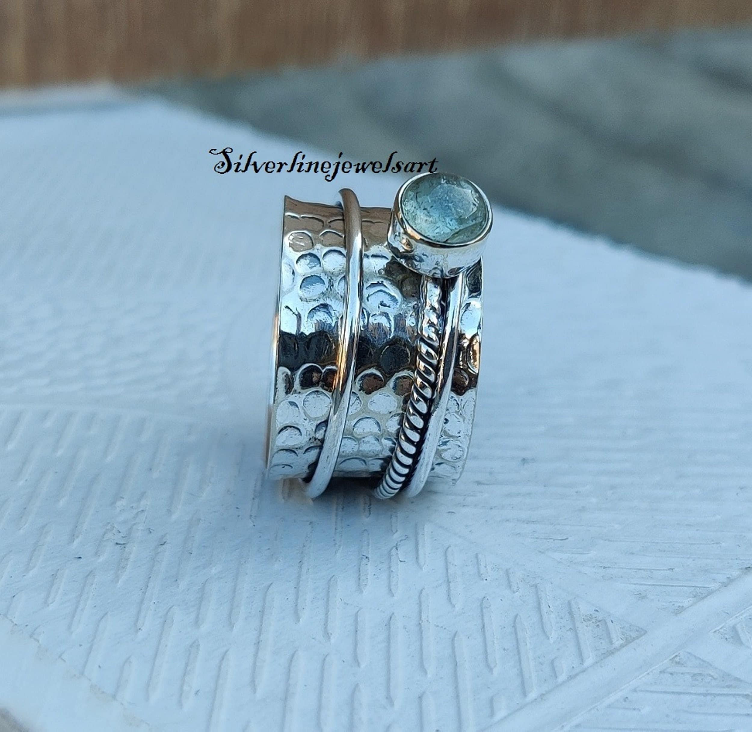アクアマリンスピナーリング：ハンドメイド925スターリング