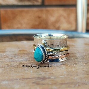 Copper Brass Ring, Turquoise Ring ,Spinner Ring, Handmade Ring, Natural Gemstone, 925 Sterling Silver, Wedding Ring, silver Jewellery Gift.
