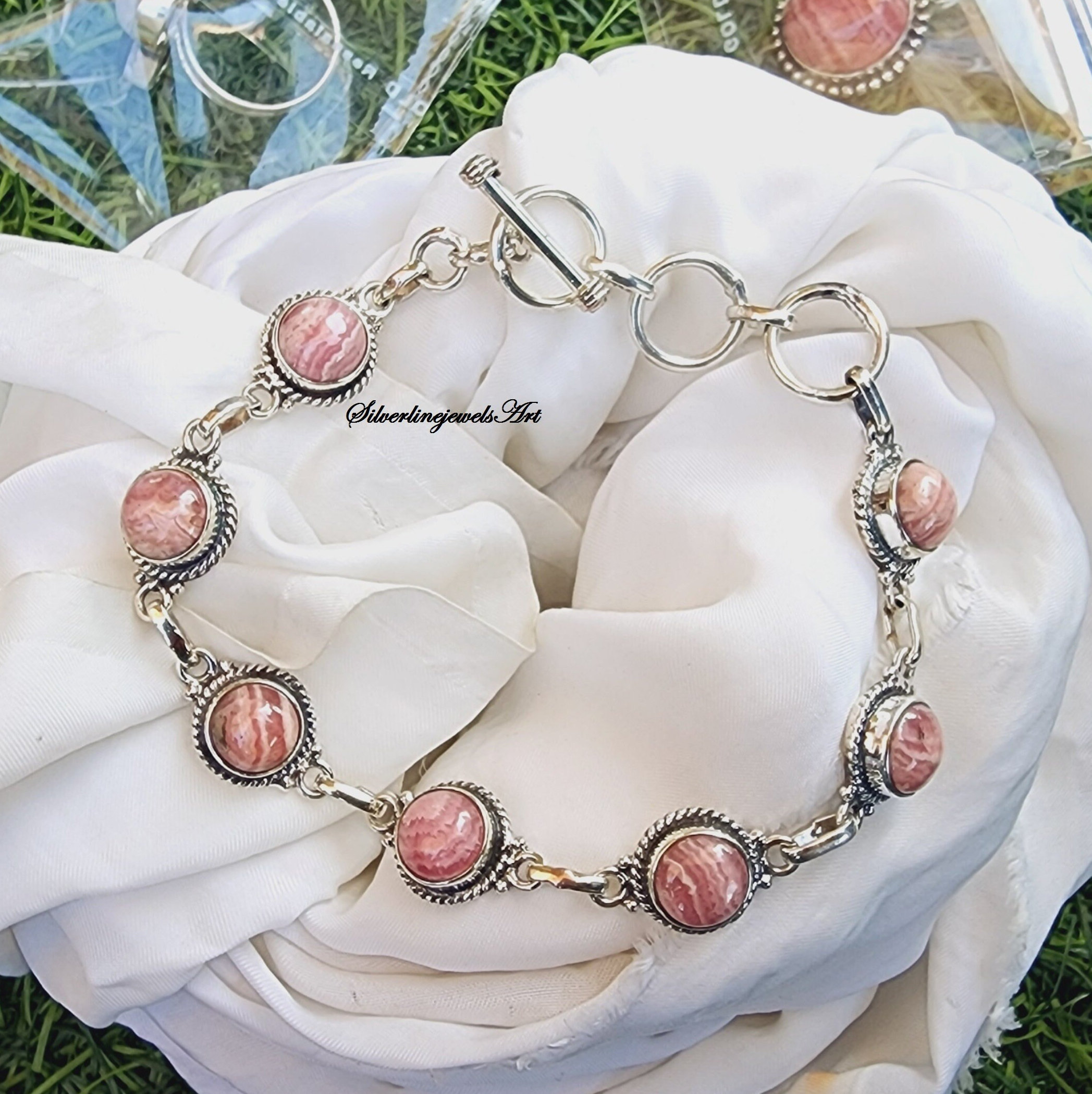 Rhodochrosit Armband: Handgefertigtes 925 Sterling Silber Edelstein Schmuck