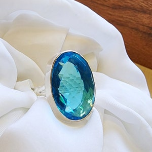 Natural Blue topaz Ring, 925 Sterling silver, Handmade Ring, Beautiful Ring, Natural gemstone, Gift for women, Silver Jewellery,  Gift Item.