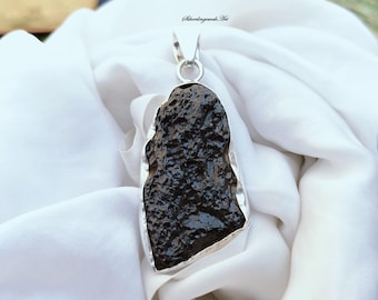 Black Tektite Sterling Silver Pendant: Vietnam Tektite Statement Jewelry