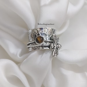 Tiger Eye Bee Ring, Spinner Ring, Anxiety Ring, Beautiful Ring, 925 Sterling Silver, Worry Ring, Concentration Ring, Christmas Gift.
