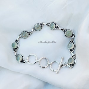 Natural Prehnite Bracelet, 925 sterling silver, handmade Jewelry, Silver jewellery, Gift for her, Statement Jewelry, Valentines Gift For Her