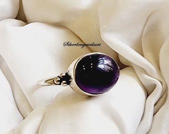 Natural Amethyst Ring, 925 Sterling Silver Ring, Handmade Ring, Split Wide Band Ring, Amethyst Ring, Hammered Ring,Gift For Her,Women's Gift