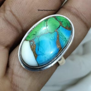 Green Peacock Turquoise Ring: Handmade Sterling Silver Gemstone