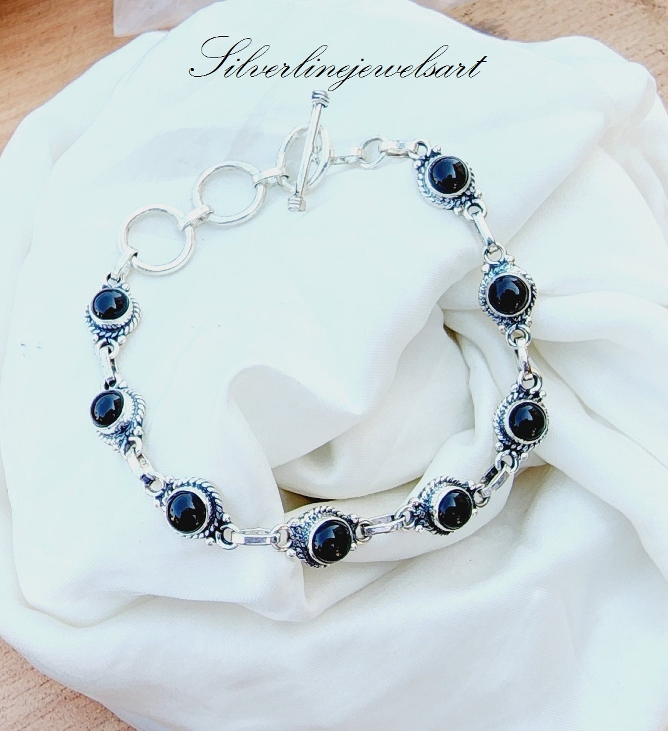 Black Onyx Bracelet, Handmade Bracelet, 925 Sterling Silver
