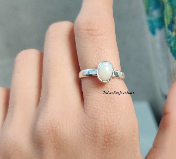 ★47bag ★ 925 Silver Opal Birthstone Raw Stone Ring Tierra 55Carat Natural Opal Silver Ring for Men 4 Carat October