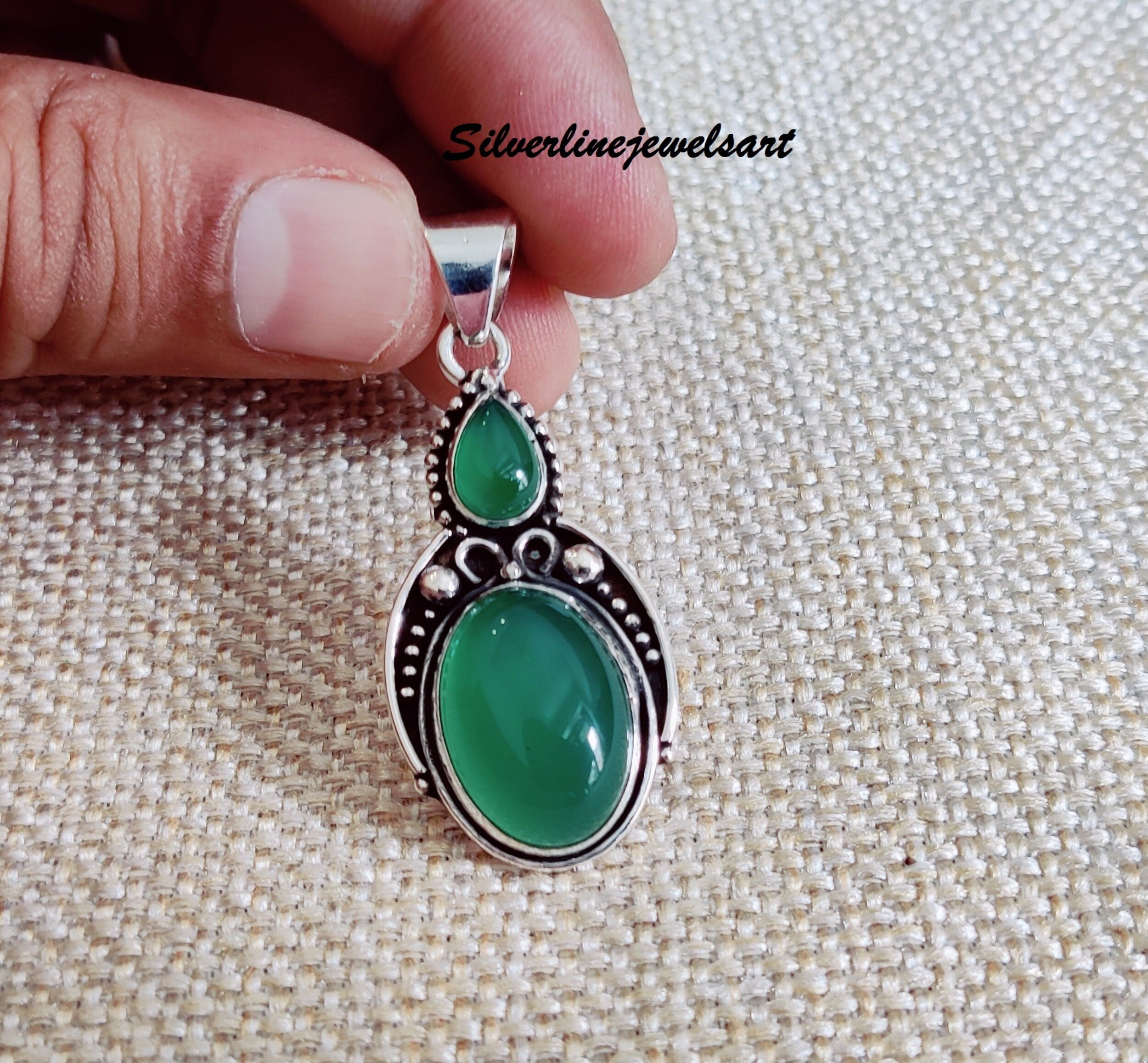 Handmade Green Onyx 925 Sterling Silver Pendant - Etsy