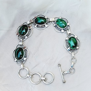 Handmade Natural Malachite Beaded Bracelet: Silver Jewelry