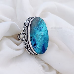 Shattuckite Silver Ring, 925 Sterling Silver, Shattuckite Stone, Bridesmaid Gifts, Gemstone Reing Gift, Handmade Jewelry Gift Ring