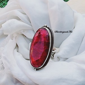 Red Ruby Ring, 925 Sterling Silver Ring, Oval Ruby Designer Ring, Birthday Gift, Promise Ring, Boho Ring, Men&#39;s Ring, Handmade Silver Ring