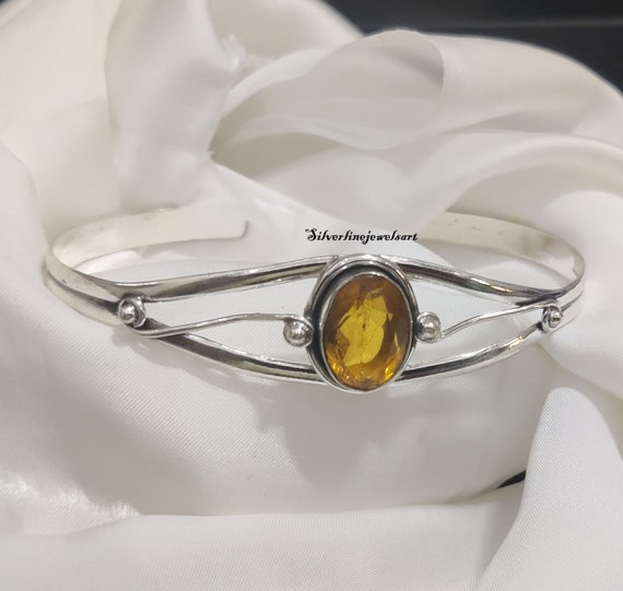 デザイナー シトリン バングル、925 スターリング シルバー  
