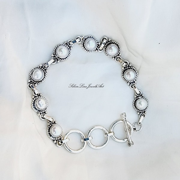 Handmade Natural Pearl Bracelet: 925 Sterling Silver Jewelry