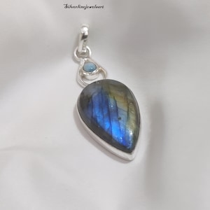 Echter Labradorit Anhänger, 925 Sterling Silber, blauer auffälliger Labradorit, handgemachter Schmuck, Frauen Anhänger, Geschenk für sie, eleganter Anhänger