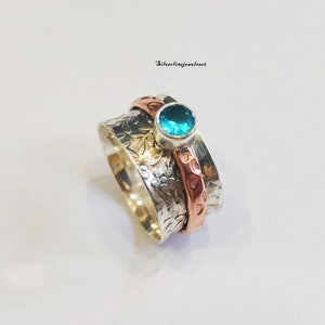 Spinring blauwe topaas: sterlingzilveren edelsteen, dagelijks gebruik