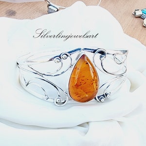 Handmade Amber Bangle: Sterling Silver Gemstone Jewelry