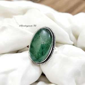 Handmade Sterling Silver Green Aquamarine Ring: Oval Gemstone
