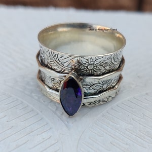 Amethyst Spinner Ring: 925 Sterling Silver Worry Ring