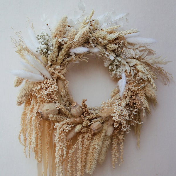 Dry flowers wreath, pampas grass, eco product, dried amaranthus, front door wreath, boho style, preserved flowers, wedding gift