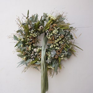 wreath for the front door, eco wreath, dry flowers, fresh and preserved  flowers, eucalyptus, mixed season, door hanger, spring time