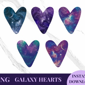 5 Galaxy Heart Clipart, Cute Heart Clipart, Digital Cut File, Heart PNG, Doodle Heart, Love Valentine&#39;s Day Design