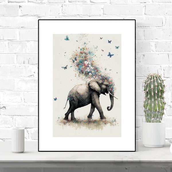 Colourful Elephant Print - Vibrant Wall Art, Fine Animal Portrait, Exotic Home Decor, Digital Download