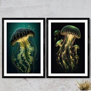 Juego de 2 carteles de pared de medusas, arte al óleo minimalista, impresión de diseño único, descarga digital
