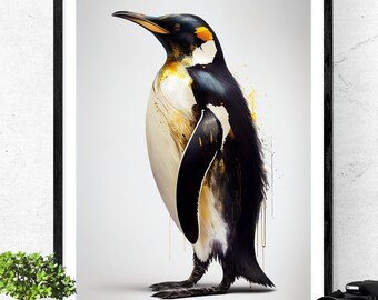 Penguin Fine Print - Elegant Black, White & Gold Wall Poster for Modern Decor, Digital Download