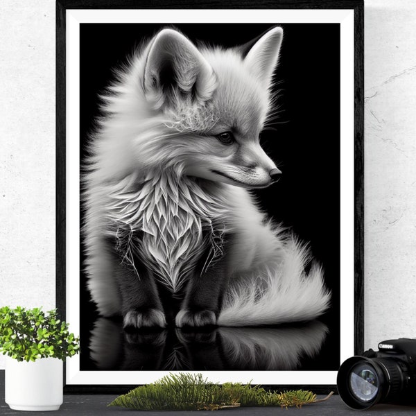 Detailed Fox Poster - Fine Art Wall Decor, Elegant Forest Animal, Rustic Home Aesthetic, Digital Download