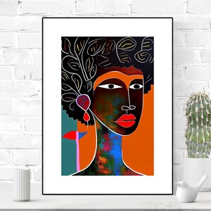 Cartel de pared de rostros humanos vibrantes abstractos, arte geométrico, diseño único, colores vibrantes, descarga digital