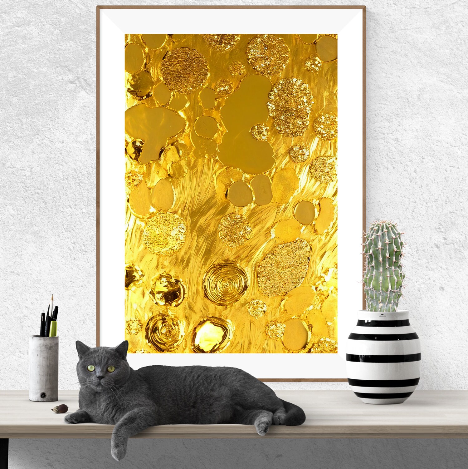 Set of 4 Realistic Gold Texture Posters, Fine Wall Art, 3D Wall Decoration, Minimalist Wall