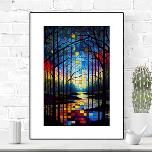 Cartel de pared de paisaje de playa colorido, arte óptico geométrico, diseño único, pintura al óleo, descarga digital