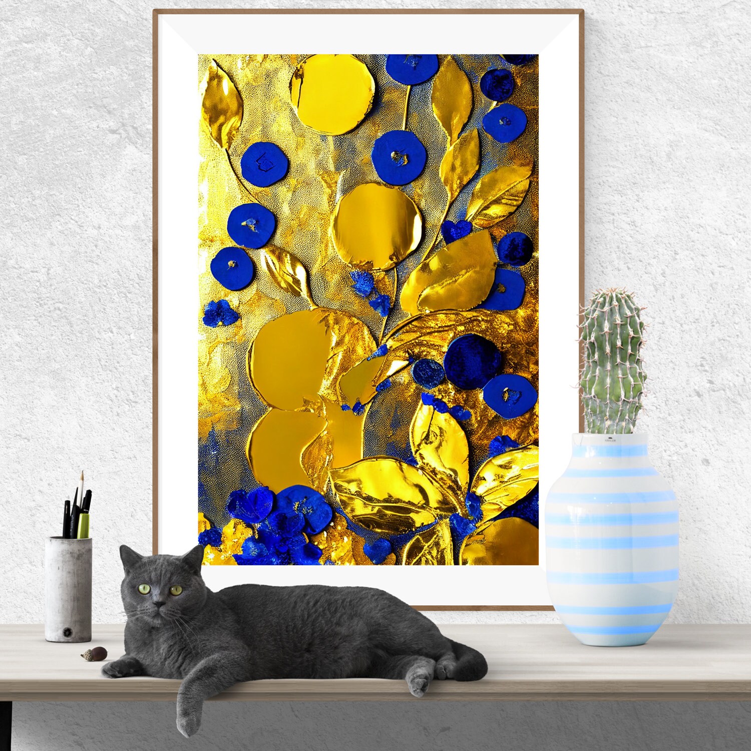 Realistic Gold/ Blue Texture Posters, Fine Wall Art, 3D Wall Decoration, Minimalist Wall Design